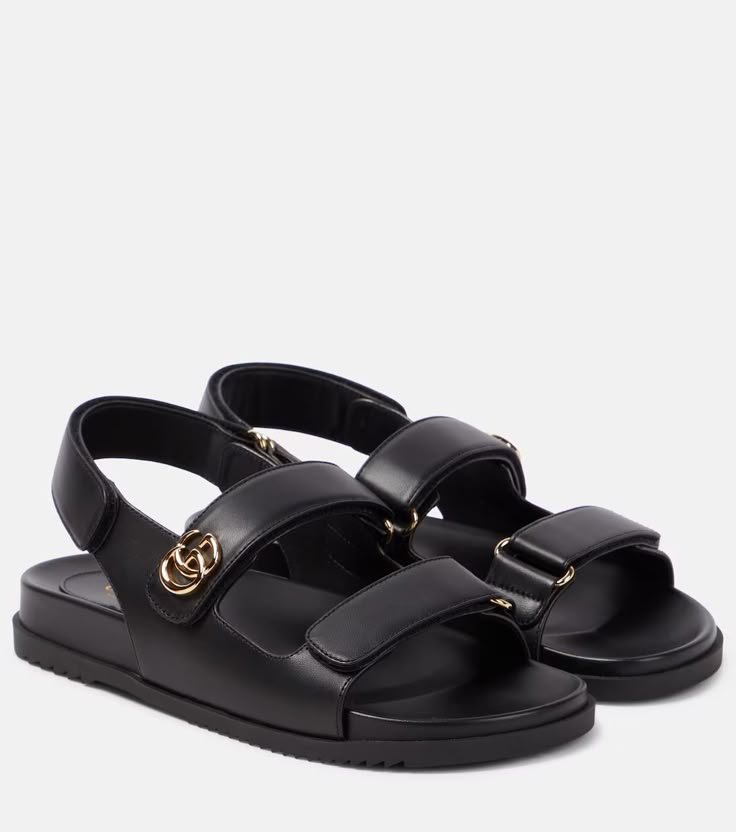 Moritz GG Leather Sandals in Black - Gucci | Mytheresa Fashion Sandals Flat, Outfit Links, Gucci Sandals, Bridal Bag, Scenery Nature, Classic Bags, Cute Sandals, Evening Shoes, Gucci Shoes