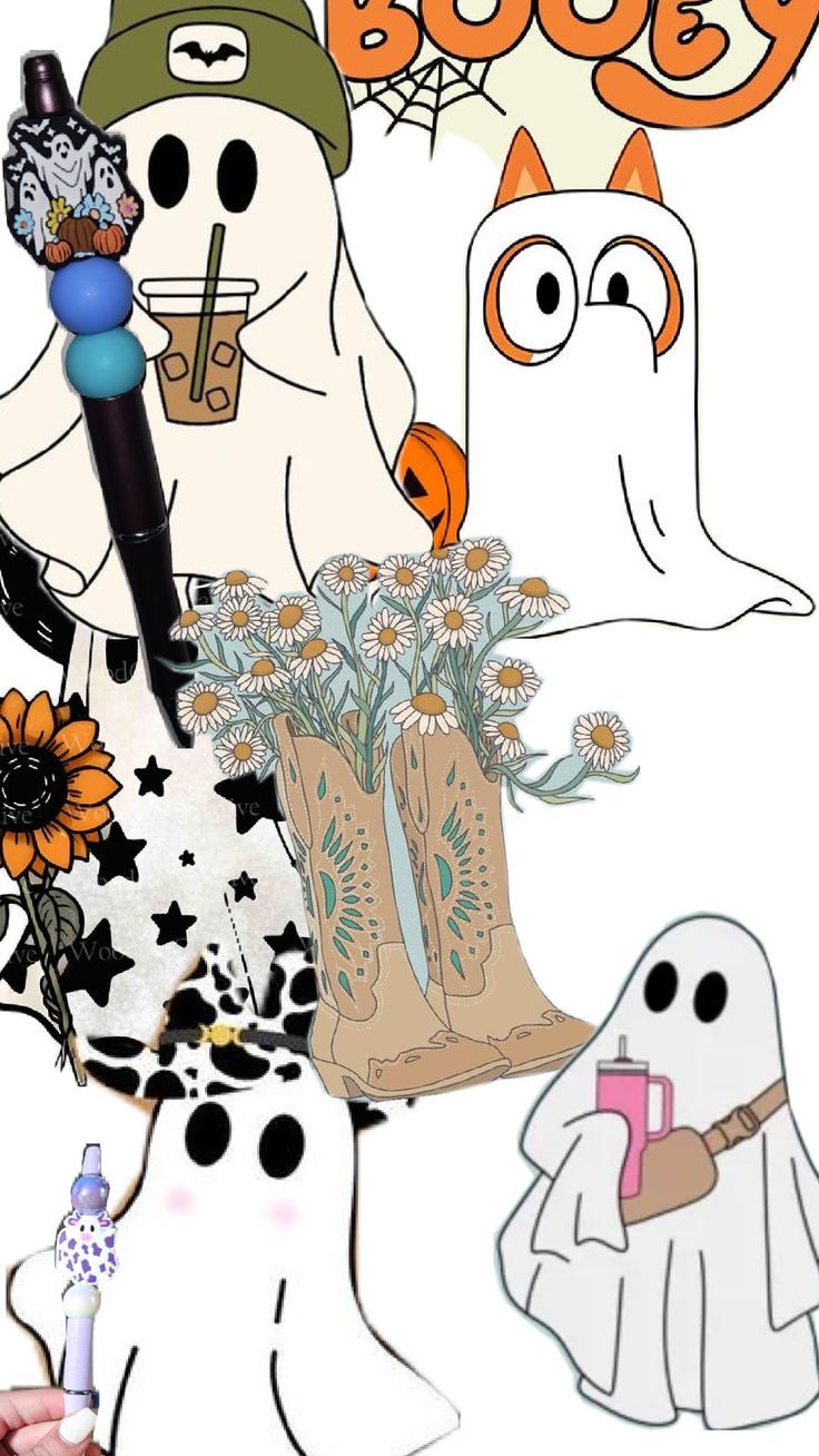 the ghost is holding a bouquet of flowers in his hand and two other items are on the ground