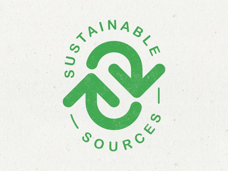 the logo for sustenable sources is green and has an arrow pointing to it