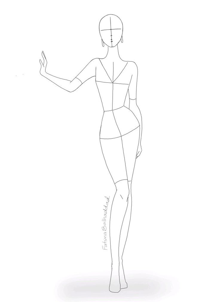 a line drawing of a woman's body with her hand out to the side