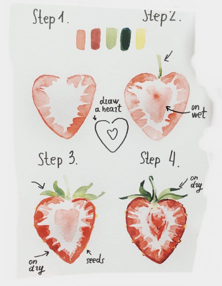 the steps in how to draw strawberries