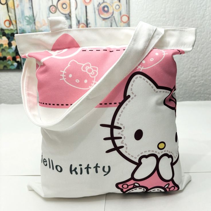 Hello Kitty Tote Bag, Size 39cm/ 15in Length X 33cm/ 12.5in Wide White Kawaii Large Capacity Bag, Kawaii Large Capacity White Bag, Large Capacity Kawaii White Bag, Large Capacity White Kawaii Bag, White Kawaii Tote Shoulder Bag, Cute White Tote Shoulder Bag, Cute White Bags For Daily Use, White Rectangular Kawaii Shoulder Bag, White Kawaii Bag For Daily Use