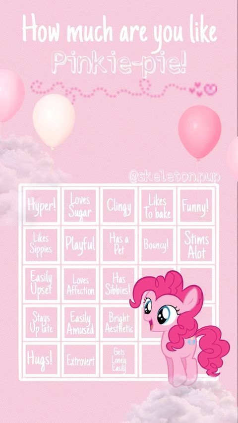 the pinkie pie game is shown with balloons in the sky and clouds behind it