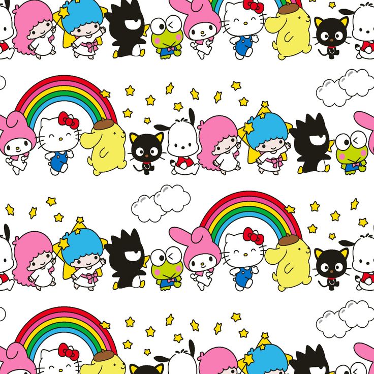 hello kitty wallpaper with rainbows and cats