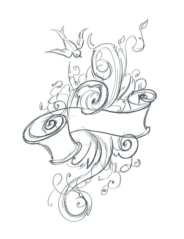 an artistic tattoo design with scroll and flowers