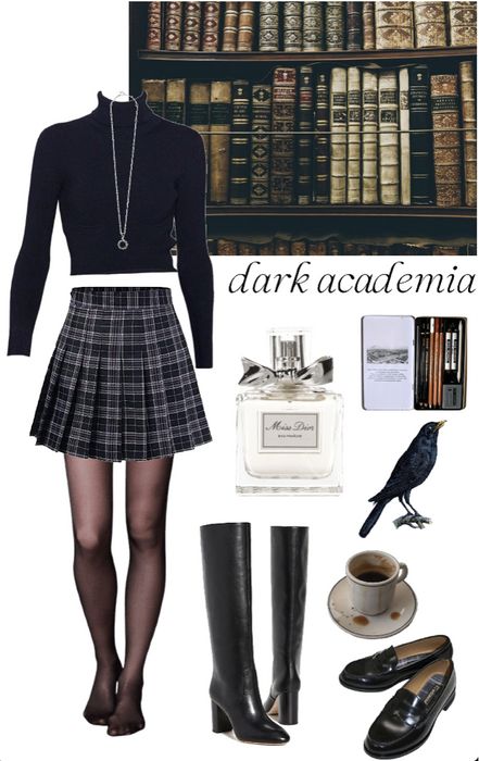 Preppy Witch Outfit, Dark Academia Outfit Women Black, Black And White Dark Academia Outfit, All Black Dark Academia Outfits, Dark Academia Outfits Female, Dark Academia Formal Outfit, Dark Academia Vampire Outfit, Dark Adacemia Outfits, Black Women Dark Academia Aesthetic