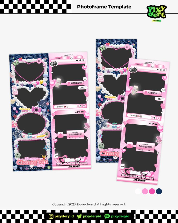 two pink frames with hearts and flowers on them, one is for photoshopping