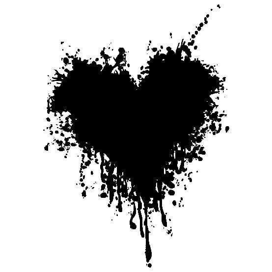 black ink splattered in the shape of a heart