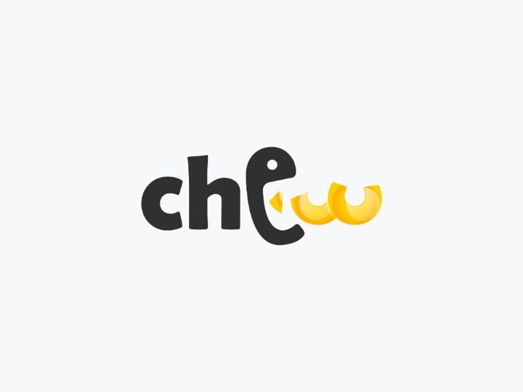 the word che is written in black and yellow on a white background with an image of bananas