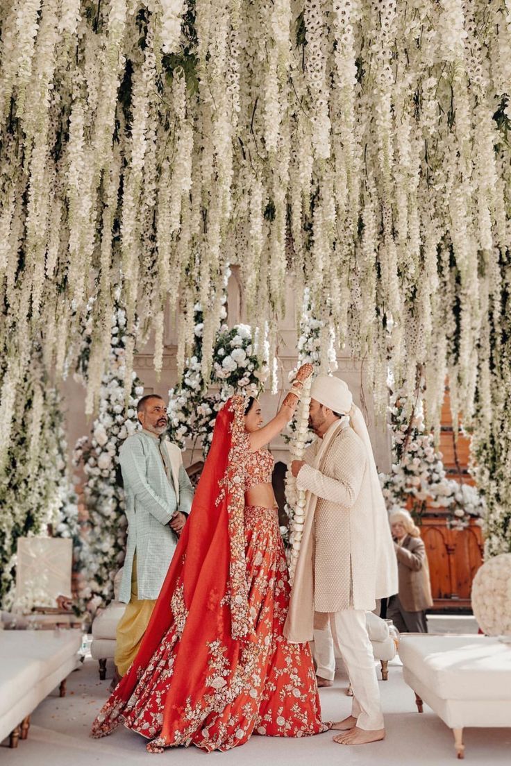 the bride and groom are getting ready to walk down the aisle at their wedding ceremony