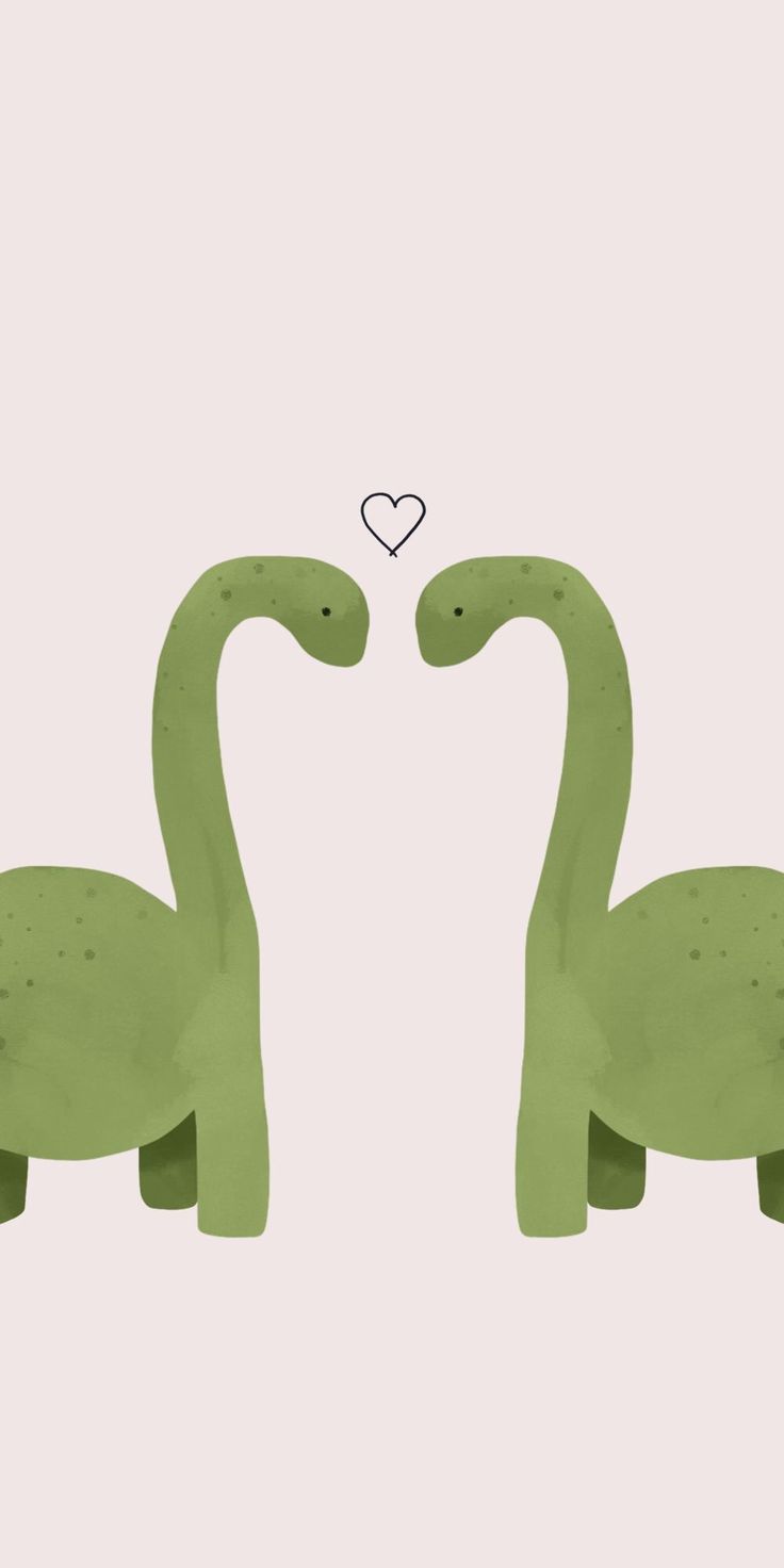 two green dinosaurs facing each other with a heart above them