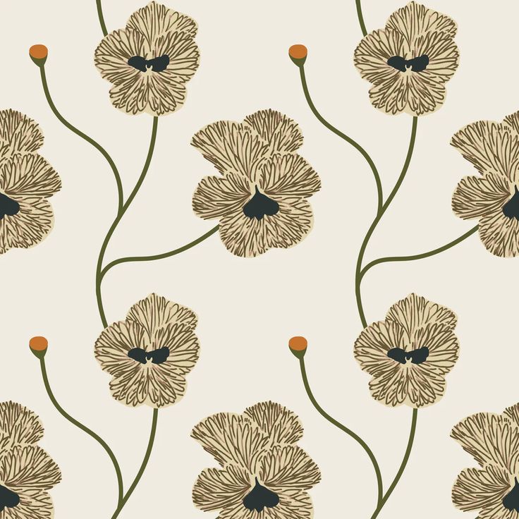 an image of a flower pattern on a white wallpaper with brown and black flowers