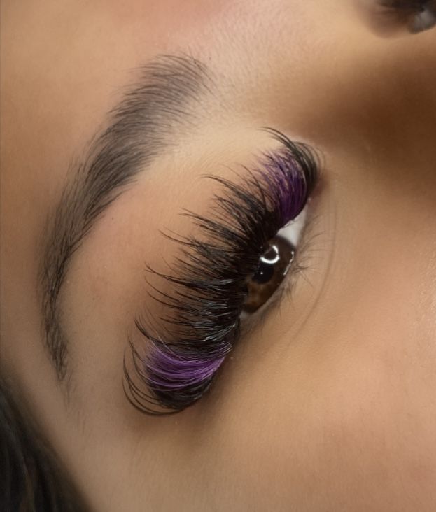 Wispy Colored Lash Extensions, Color Lash Sets, Lash Sets With Color, Cute Lash Extensions With Color, Lashes Extensions With Color, Color Lashes Extensions, Colored Lashes Extensions, Volume Lash Extensions With Color, Eyelash Extensions Color