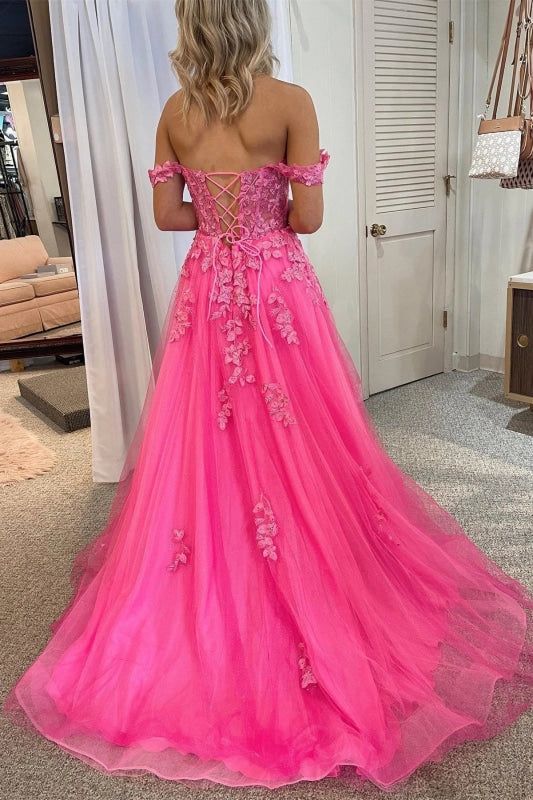 Silhouette: A Line Waist: Natural Sleeve Length:?Sleeveless Fabric: Tulle, Lace Shown Color: Hot Pink Built-In Bra: Yes Princess Prom Dresses, A Line Evening Dress, Prom Dresses For Sale, A Line Prom Dresses, Grad Dresses, Pink Tulle, Tulle Prom Dress, Prom Dresses Lace, Tulle Lace