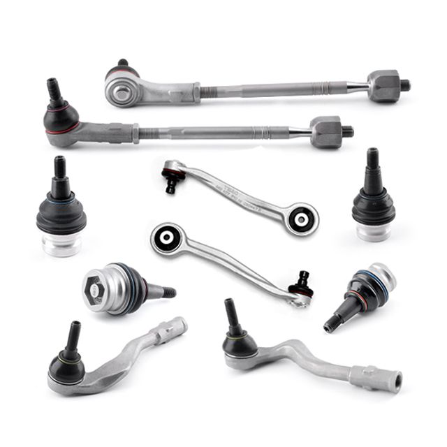 the front and rear suspensions of a car on a white background with clippings