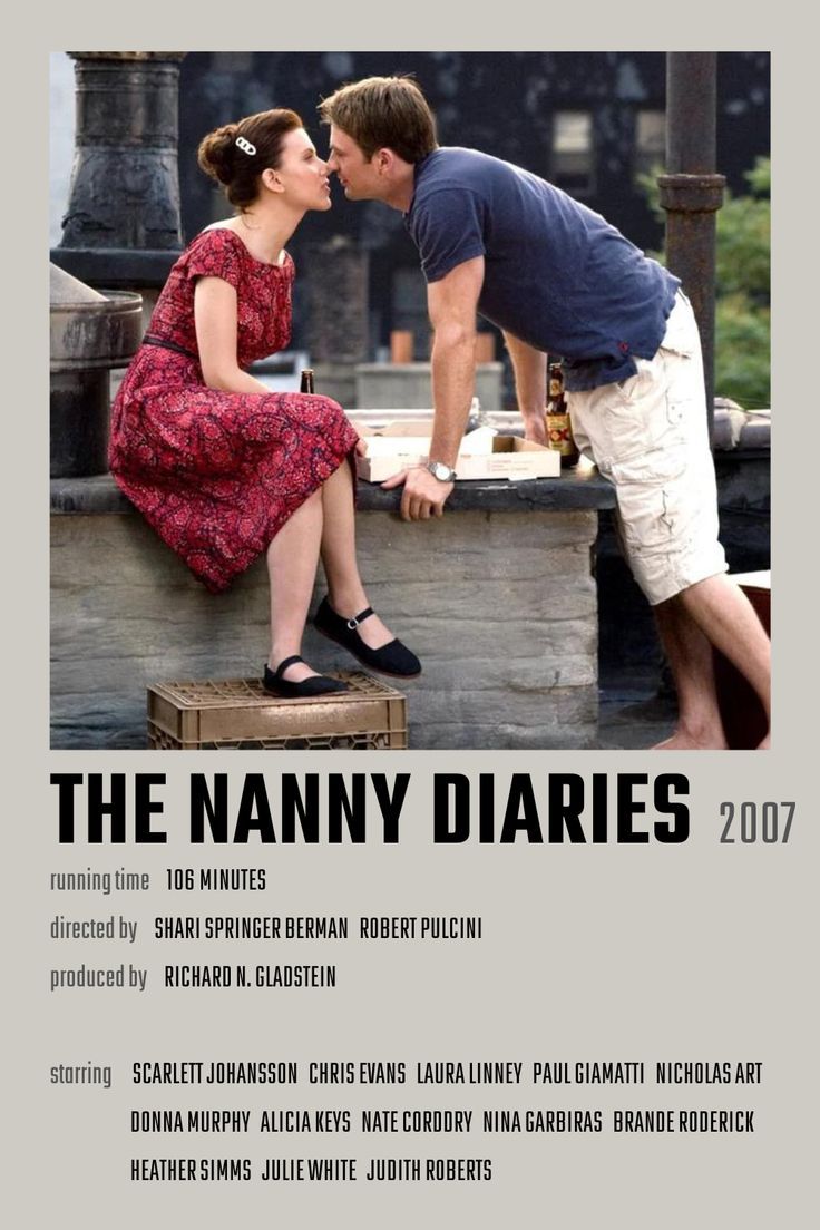 a man kissing a woman on the cheek in front of a poster for the movie, the nanny dairies