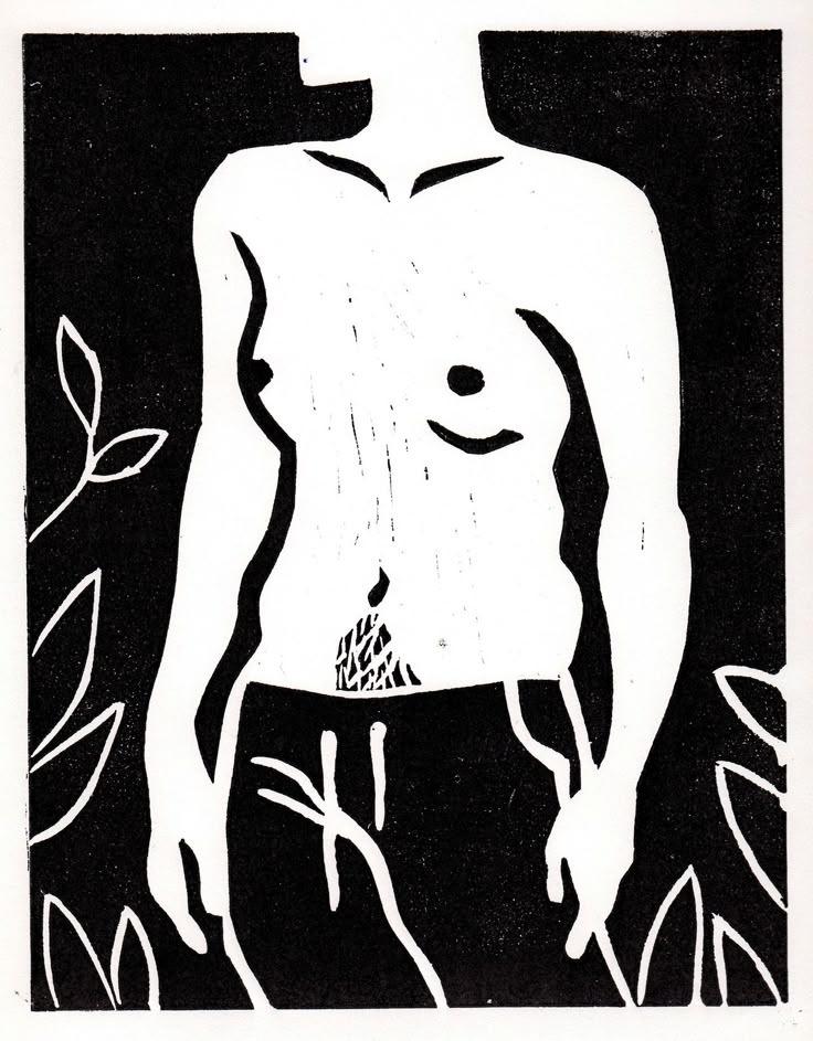 a black and white drawing of a naked man