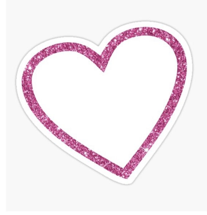 a pink heart shaped sticker with glitter on the bottom, and a white background