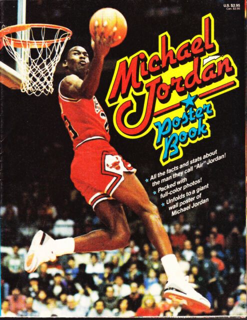 an advertisement for michael jordan's basketball book, featuring a man dunking the ball