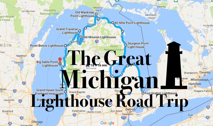 the great michigan lighthouse road trip map with an image of a light house on it