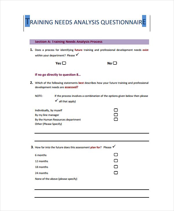 a question sheet for training needs to be answered in the form of a question card