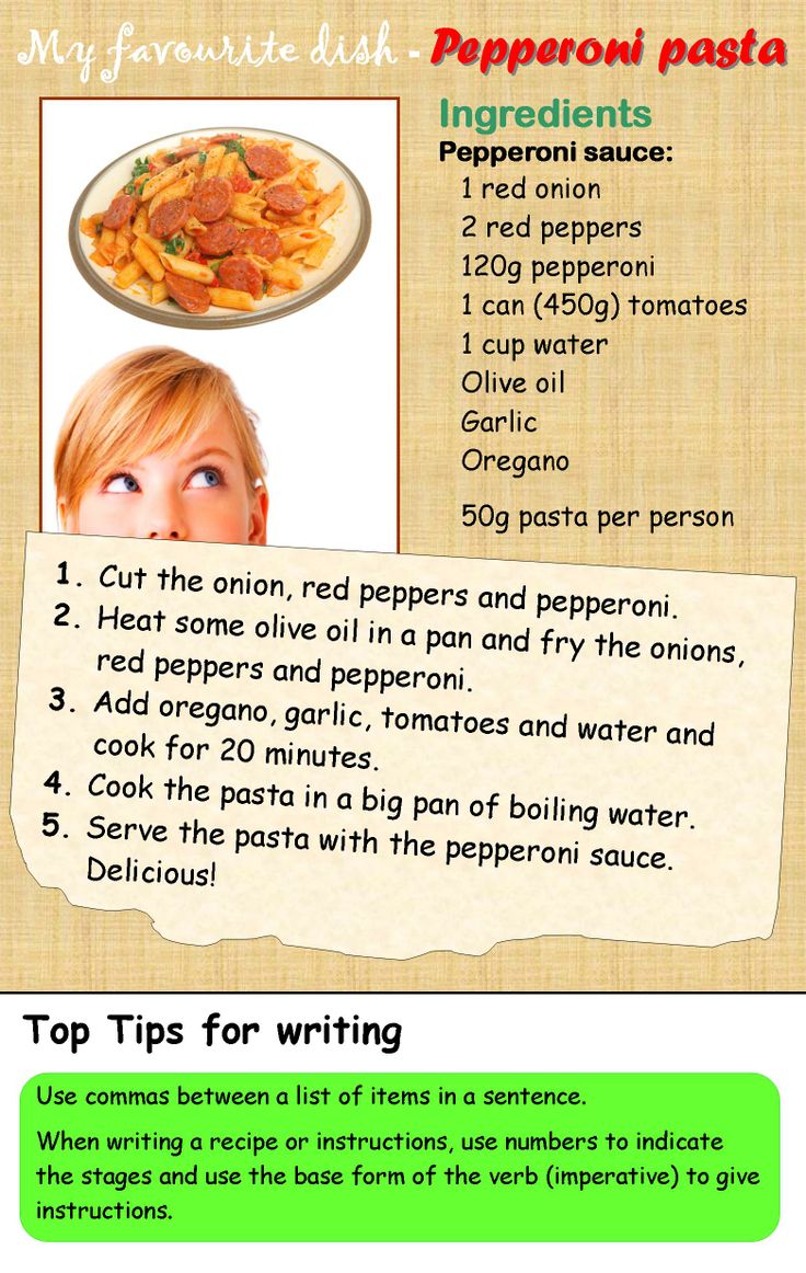 an info sheet with instructions on how to make pasta