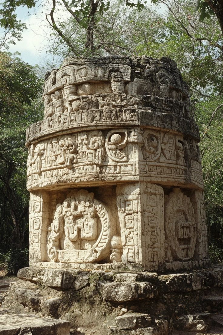 an old stone structure with carvings on it