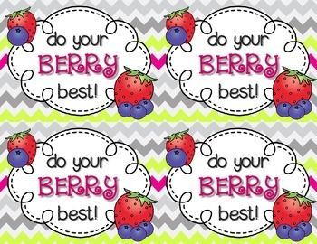 four tags with berries on them and the words do your berry best written in pink