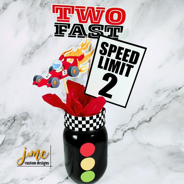 two fast speed limit signs are in a vase