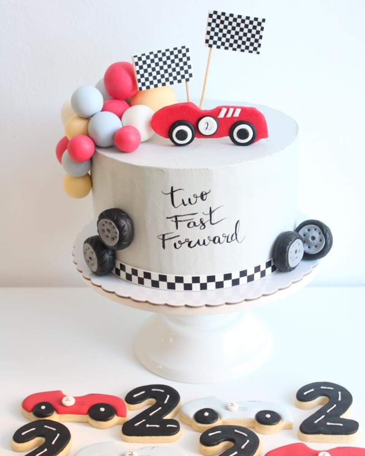 Racing Car Birthday Cake, Vintage Race Car Birthday, Race Car Cake, Second Birthday Cakes, Race Car Cakes, Cars Birthday Party Decorations, Baby First Birthday Themes, 2nd Birthday Party For Boys, Cars Birthday Cake