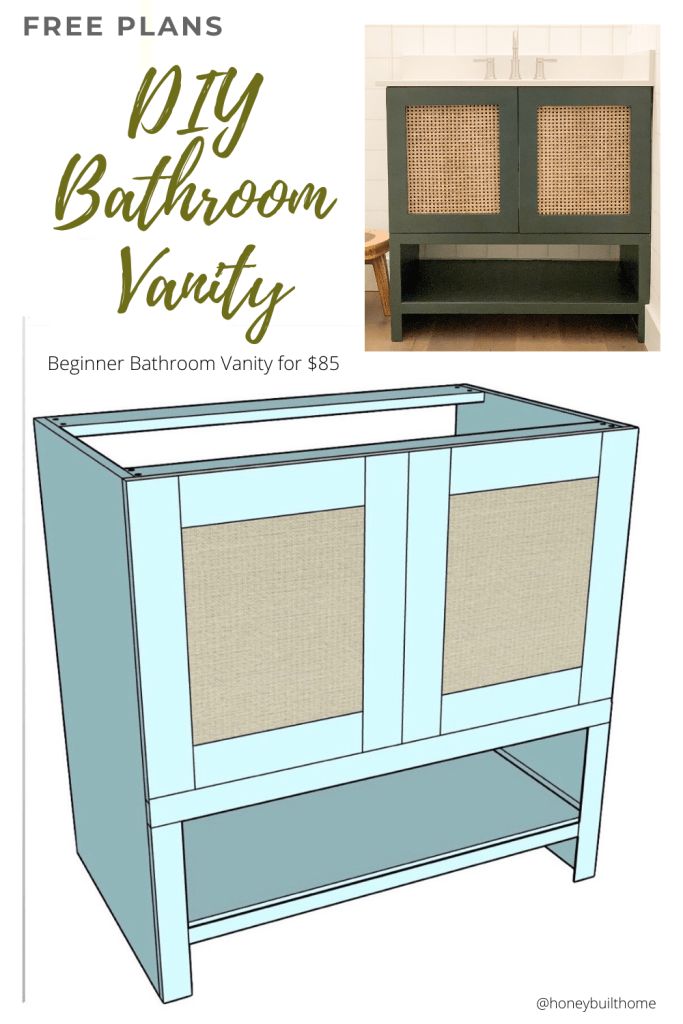 the diy bathroom vanity is shown with text overlay