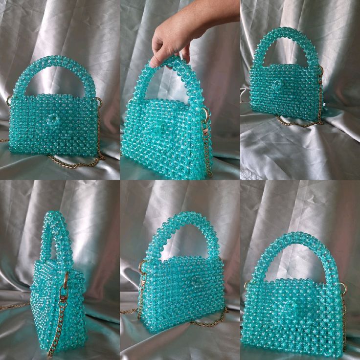 The bag is a great gift for yourself, a friend or mom This luxurious beaded bag is handmade without glue.  The bag is a bright turquoise color and has a beautiful shimmer in the sun with golden highlights.  !Product color may vary depending on screen settings.! Bead size 10 mm In the work, a strong fishing line 0.8 mm was used that can withstand a weight of 10 kg It has a detachable stainless steel chain strap. gold colored hardware. button on the lid of the bag.  chain length 120 cm bag size: lenght 19 cm widht  7 cm  height 12 cm height with handle 22 cm The bag can be carried by hand or over the shoulder. It has a convenient size and holds a  phone, money (cardholder or wallet), cosmetics, keys, passport or ID card Light Blue Pouch Bag As Gift, Light Blue Pouch Bag For Gift, Blue Pouch Box Bag As Gift, Light Blue Rectangular Shoulder Bag For Gift, Light Blue Rectangular Shoulder Bag As Gift, Trendy Light Blue Bag For Gift, Handmade Turquoise Shoulder Bag For Daily Use, Blue Rectangular Bag With Pearl Handle, Handmade Turquoise Bag For Gift