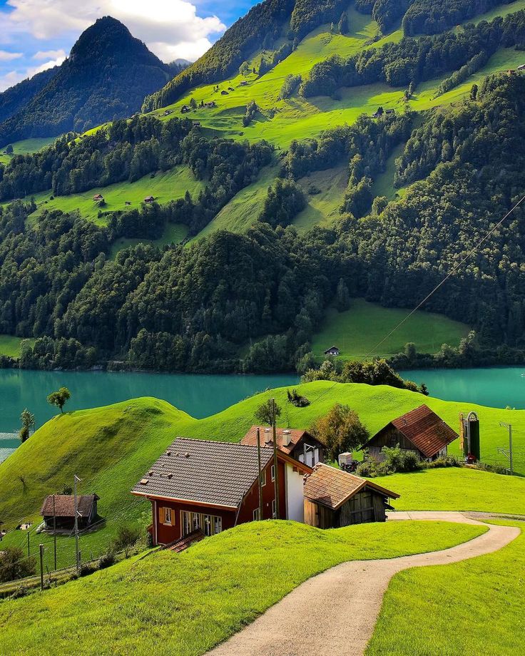 a house in the middle of a lush green valley