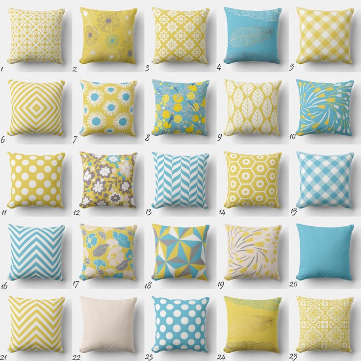 many different types of pillows on a white background