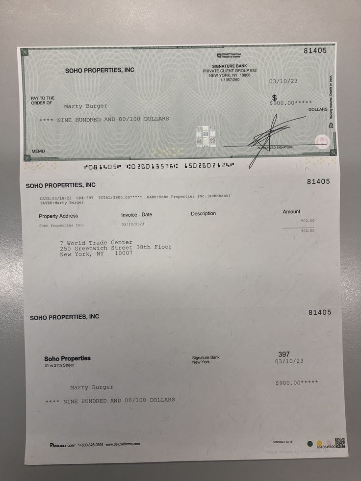 a chequed check from the bond properties inc