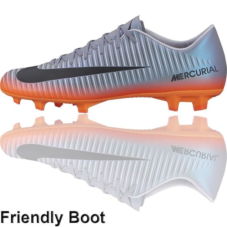 the nike mercurial fg soccer shoe is shown in metallic and orange colors