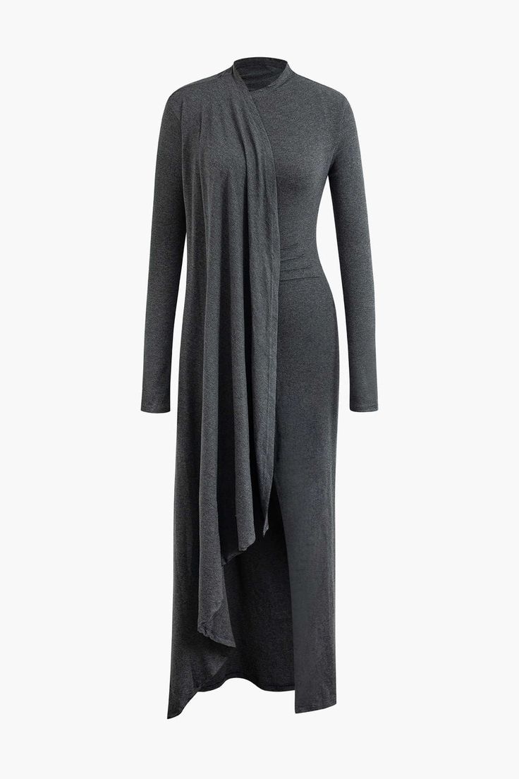 Details Occasion Special Occasion Category Dresses Composition 6.1% Elastane, 93.9% Viscose Sheer Not Sheer Fabric Jersey  Size & Fit Measured in size S Length:57.1 Bust:29.1 Length:57.1 Waist:26.0 Hip:32.3 Fit Fitted Stretch High Stretch Gray Sweater Dress, Grey Maxi Dress, Dress Women Elegant, Split Maxi Dress, Women's Evening Dresses, Backless Maxi Dresses, Stylish Clothes For Women, Gray Sweater, Neck Wrap