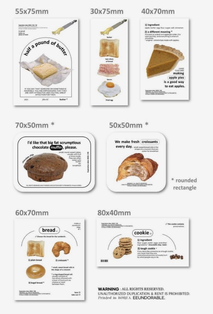 an info sheet with different types of breads and pastries on it's sides