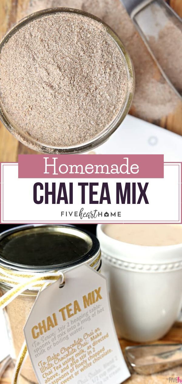 homemade chai tea mix in a glass jar with a tag on it and the title overlay reads homemade chai tea mix