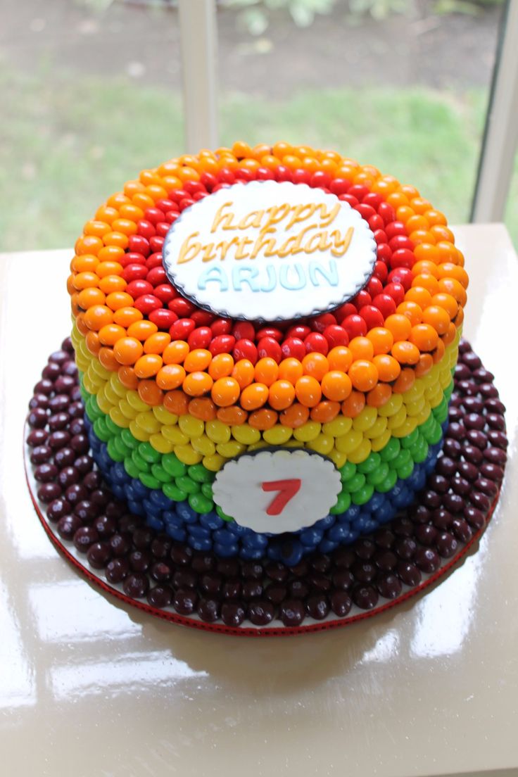 a birthday cake made to look like a rainbow