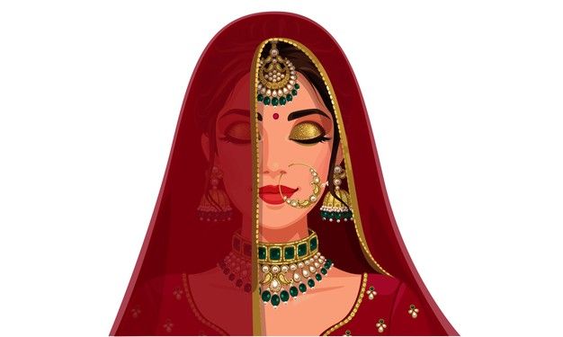 Portrait of beautiful indian bride face ... | Premium Vector #Freepik #vector #wedding #gold #people #woman Bride Cartoon, Bride Clipart, Indian Illustration, Fashion Illustration Sketches Dresses, Female Art Painting, Illustration Art Girl, Indian Folk Art, Fashion Illustration Sketches, Vector Portrait