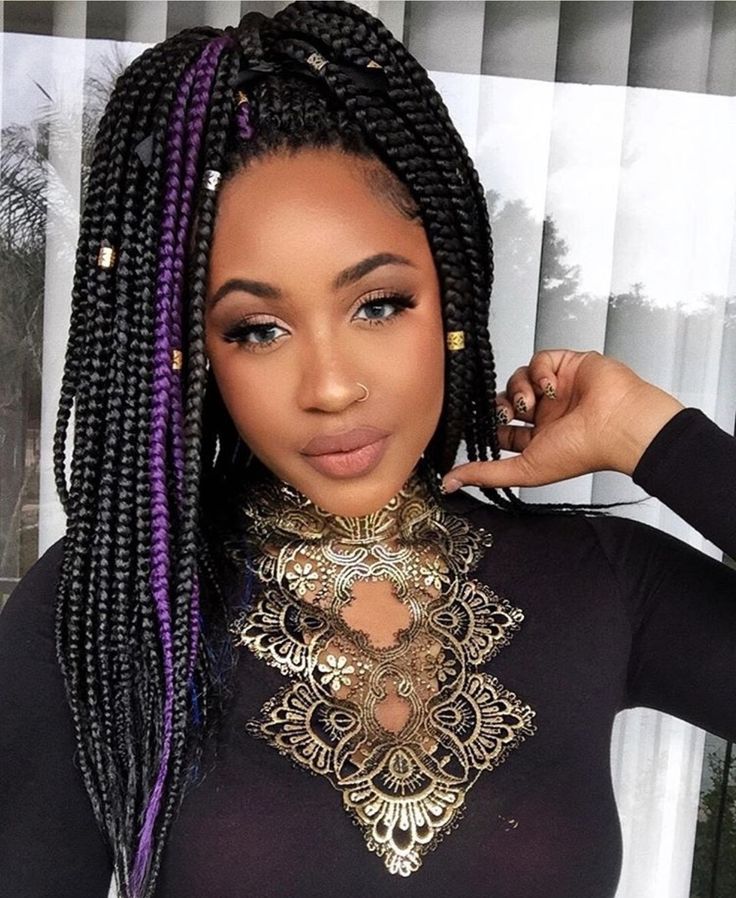 Purple & Black Box Braids !  Pinterest @Hair,Nails,And Style Bob Box Braids Styles, Purple Box Braids, Natural Hair Box Braids, Black Box Braids, Purple Braids, Bob Braids Hairstyles, Rock Hairstyles, Big Box Braids, Blonde Box Braids