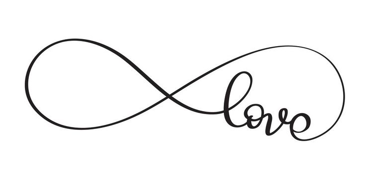 the word love is written in cursive writing on a white background with an infinite line