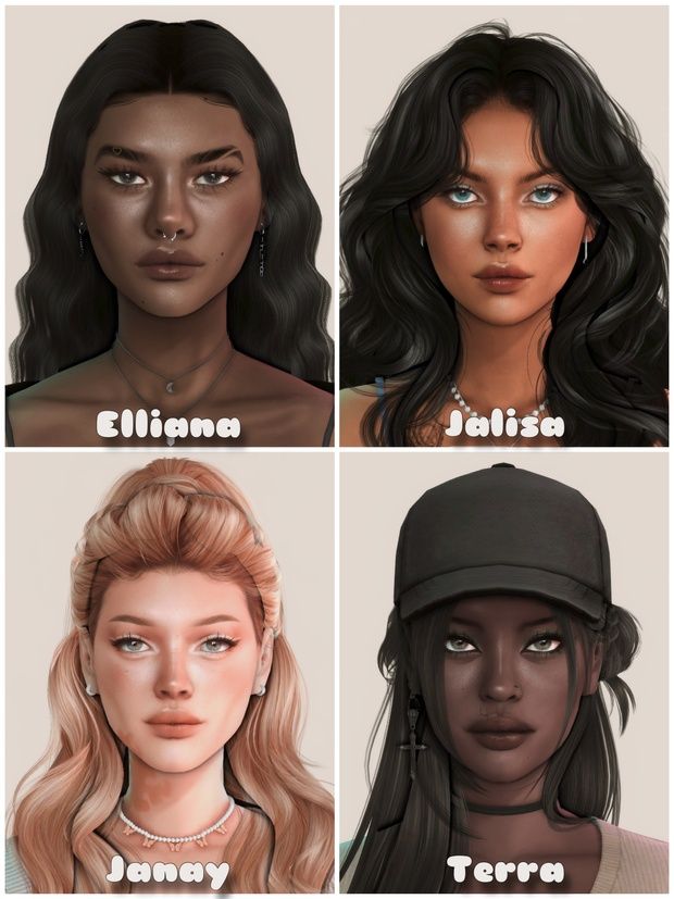 four different types of women's hair with the same color and size as their names