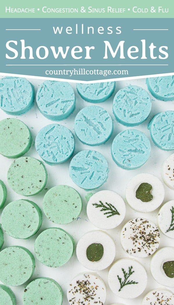 See how to make and use 3 DIY shower melts for health, wellness relaxation: relaxing eucalyptus shower bombs, decongestant peppermint shower fizzies with menthol crystals (DIY Vicks vapor rub shower melts) and headache shower steamers. The simple homemade aromatherapy recipe is made with cornstarch, baking soda, essential oils and clay to be long lasting. The shower disks can help to breathe easy, and provide relief for sinus congestion, cough and respiratory problems. | countryhillcottage.com Diy Vicks Vapor Rub, Vicks Shower Melts, Vapor Rub Shower Melts, Diy Vicks, Diy Shower Melts, Vicks Shower, Shower Steamers Diy, Shower Fizzies, Vicks Vapor Rub