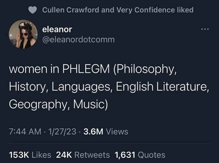 the tweet is posted on twitter for women in phlegm philosophy, history, languages, and literature