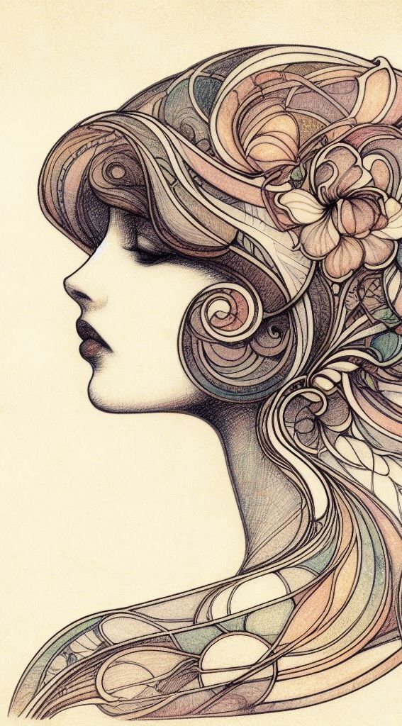 A Glasgow art nouveau inspired tattoo design blending geometric and nature-inspired motifs in a harmonious face representation. Art Nouveau Typography, Fleurs Art Nouveau, Decorative Typography, Motifs Art Nouveau, Drawing Hands, Art Nouveau Illustration, Art Nouveau Pattern, Palette Art, Drawing Faces