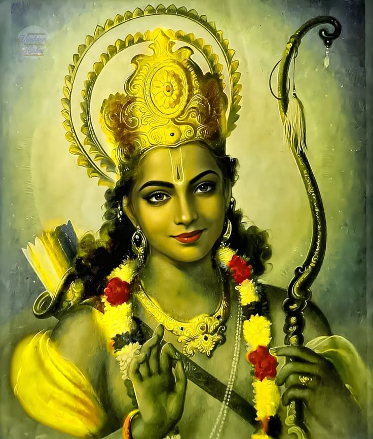 an artistic painting of a woman in green and yellow attire with her hands clasped together