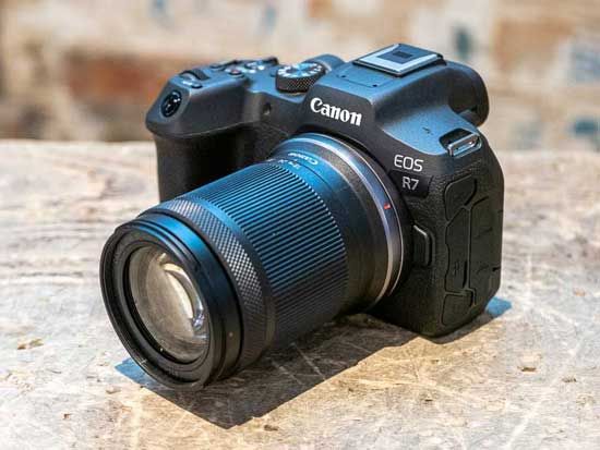 a canon camera sitting on top of a rock