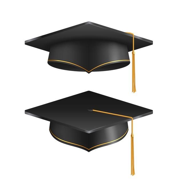 a black graduation cap and tassel with gold trim on white background, 3d rendering